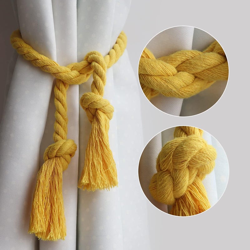 Yteseery 4 Pack Rope Curtain Tiebacks, Natural Cotton Woven Curtain Holdback, Curtain Decorative Holdbacks for Village Rural Boho Style Drapery Tieback, Yellow - Image 4